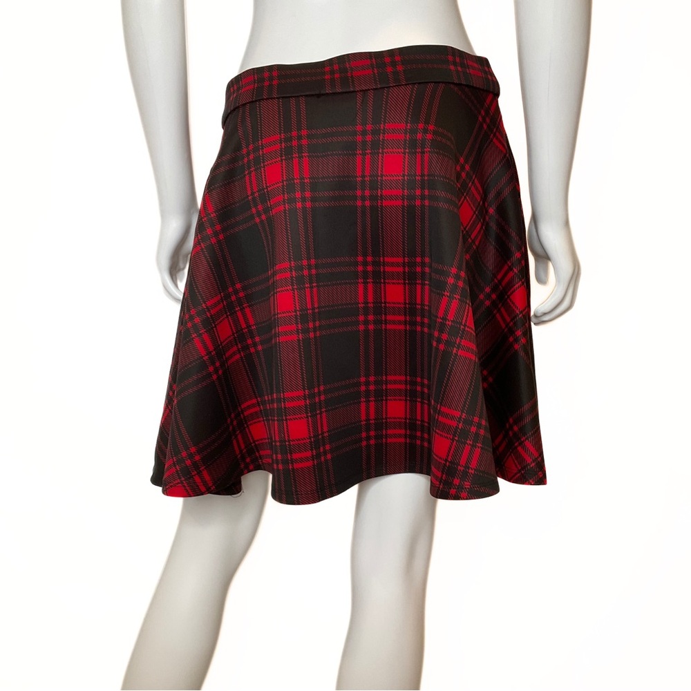 Hot Topic Red Plaid Skater Zipper Skirt Womens SZ L Witchy Vamp Goth Dystopia - Picture 5 of 9